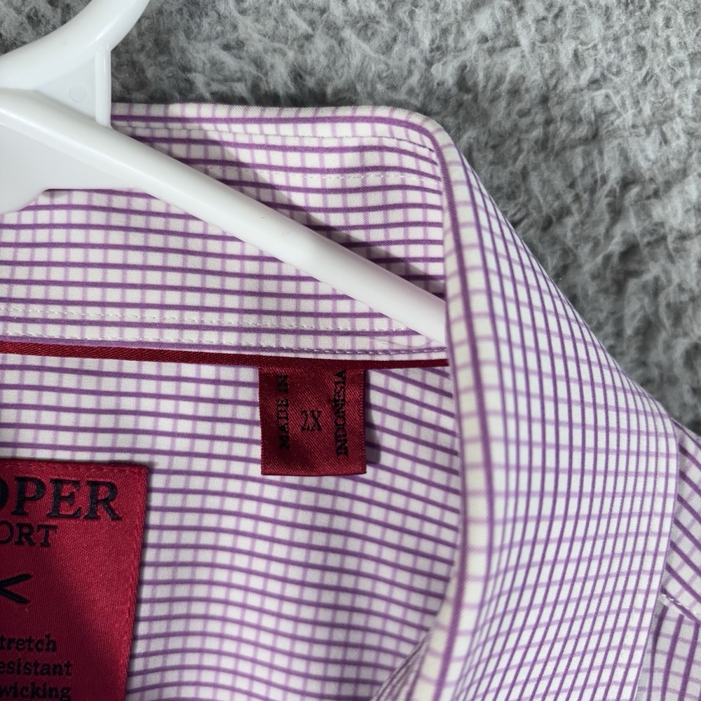 Proper Sport Dress Shirt Men 2XL Purple White Check 4 Way Stretch Wicking - Picture 3 of 5